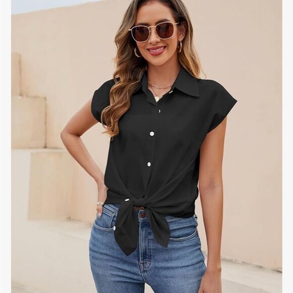 Black Button-Up Camp Skirt Women's Top sz XL - Picture 6 of 6